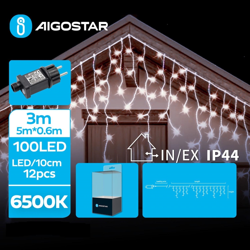 Aigostar Guirlande de Noël LED extérieure 100xLED 8 fonctions 8x0 6m