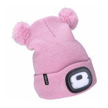 Extol - Chapeau avec lampe frontale et chargeur USB 250 mAh rose avec pompons taille enfants