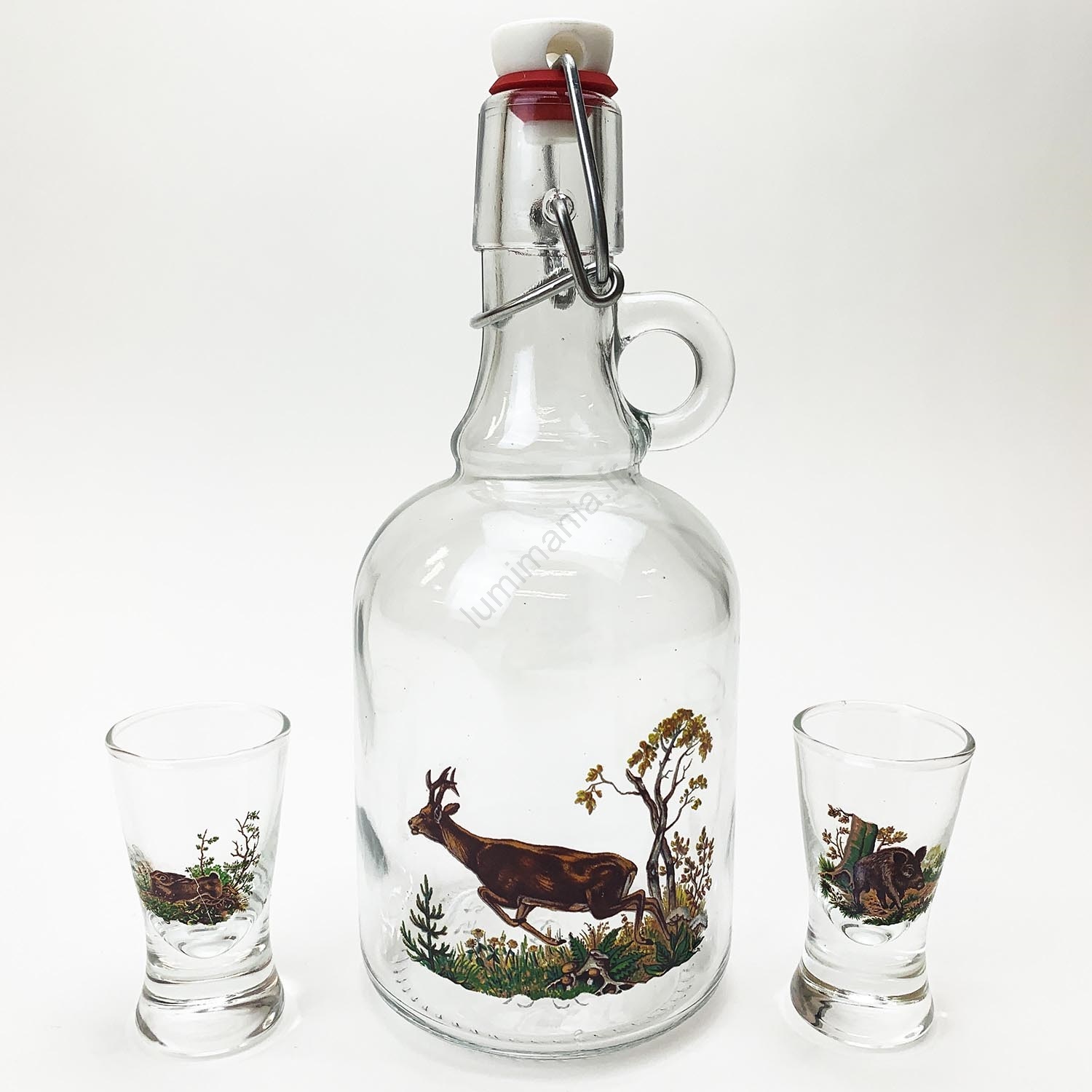 Lot X Verre Bouteille Et X Verre Shot Transparent Avec Motif D