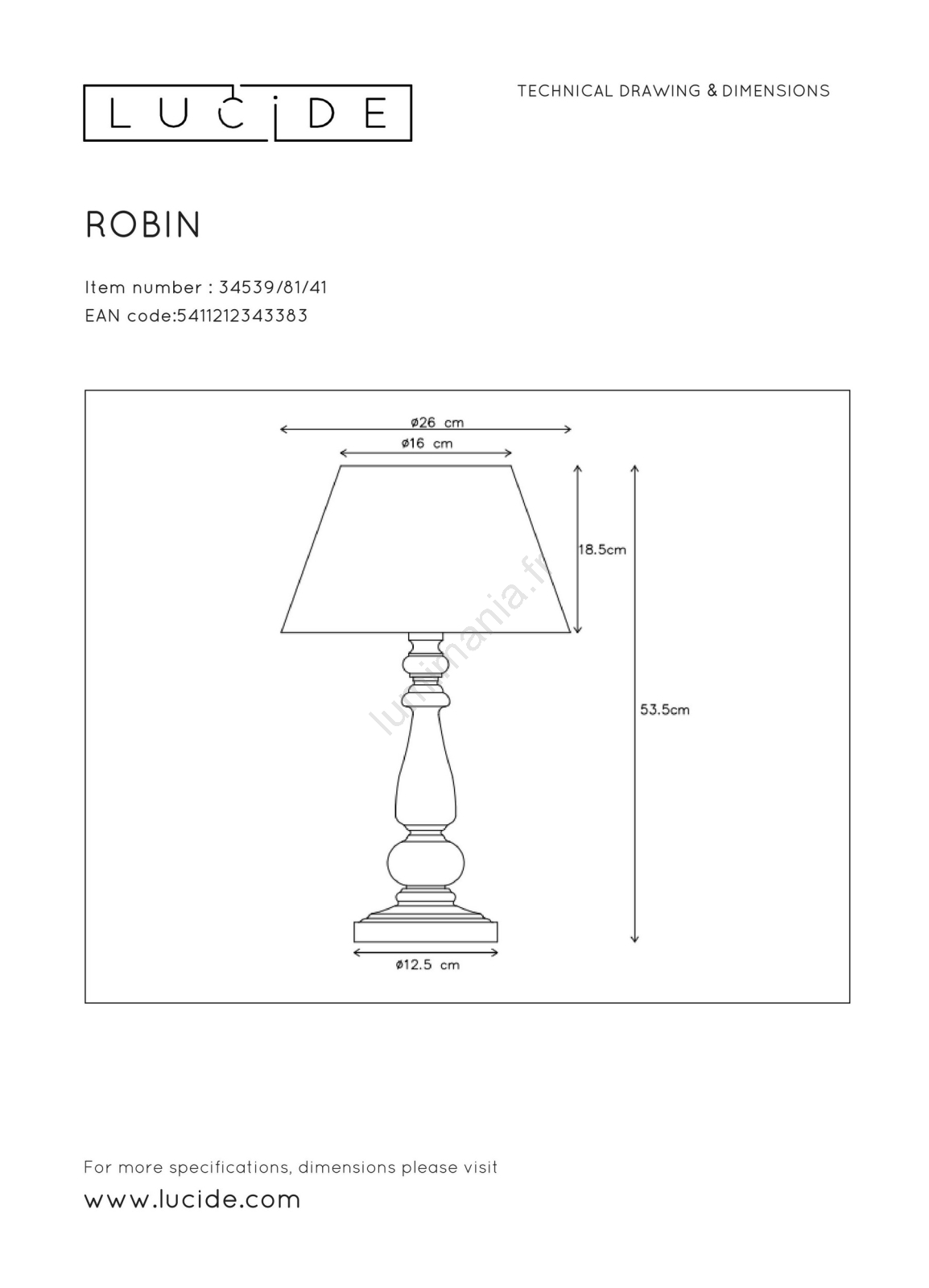 Lucide 34539 81 41 Lampe De Table ROBIN 1xE27 40W 230V Lumimania