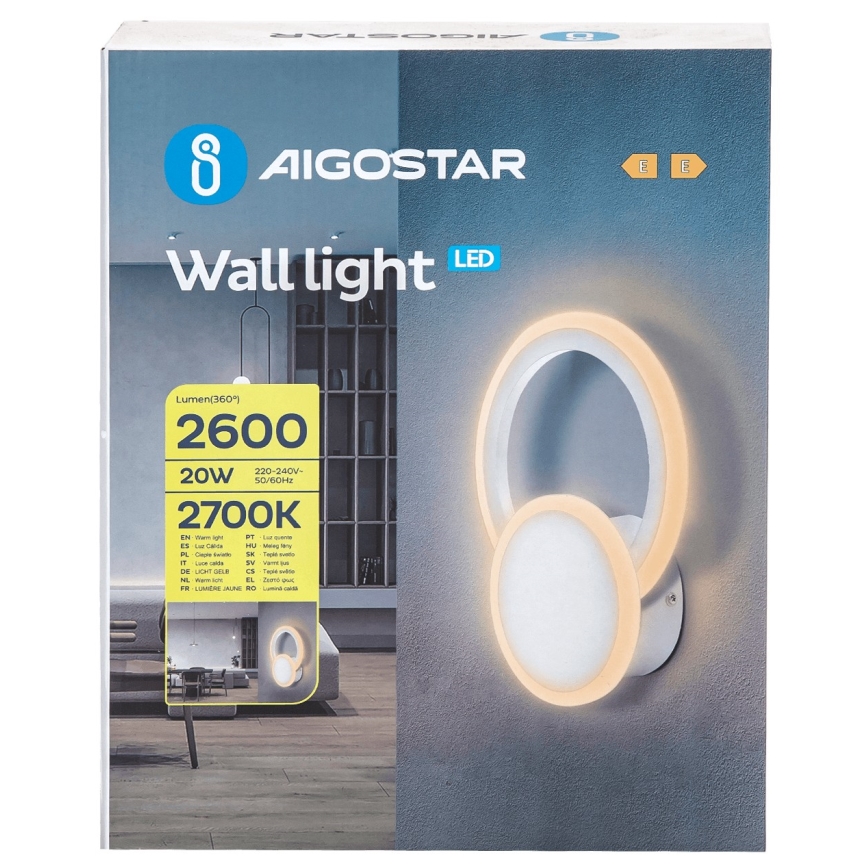 Aigostar - Applique murale LED/20W/230V 2700K blanc