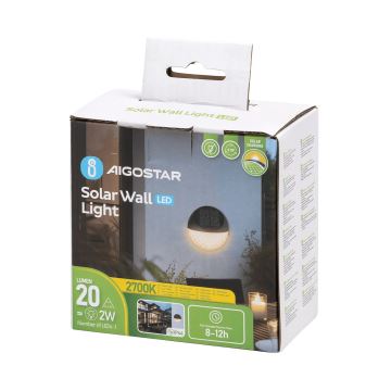 Aigostar - Applique murale solaire LED/2W/1,2V noir 2700K IP44