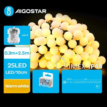 Aigostar-Guirlande de Noël extérieure 25xLED/3xAA/8 fonctions 2,8 m IP44 blanc chaud