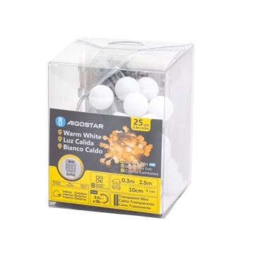 Aigostar-Guirlande de Noël extérieure 25xLED/3xAA/8 fonctions 2,8 m IP44 blanc chaud