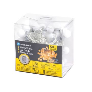 Aigostar - Guirlande de Noël extérieure 50xLED/3xAA/8 fonctions 5,3 m IP44 blanc chaud