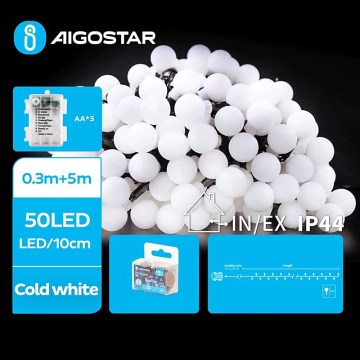 Aigostar - Guirlande de Noël extérieure 50xLED/3xAA/8 fonctions 5,3 m IP44 blanc froid