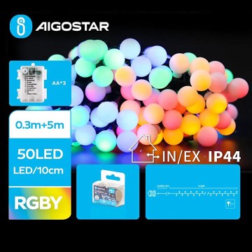 Aigostar - Guirlande de noël extérieure RGBY 50xLED/3xAA/8 fonctions 5,3 m IP44