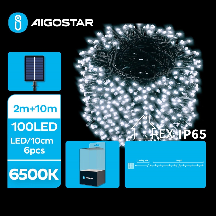 Aigostar - Guirlande solaire de Noël 100xLED/8 fonctions 12m IP65 blanc froid