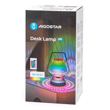 Aigostar- Lampe de table LED RGB à intensité variable rechargeable LED/1W/5V 1800mAh 20 cm + Télécommande