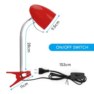 Aigostar - Lampe pince de table 1xE27/11W/230V rouge/chromé