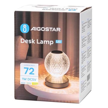 Aigostar- Lampe rechargeable LED à intensité variable/1W/5V 2700/4000/6500K 1800mAh 13,5 cm