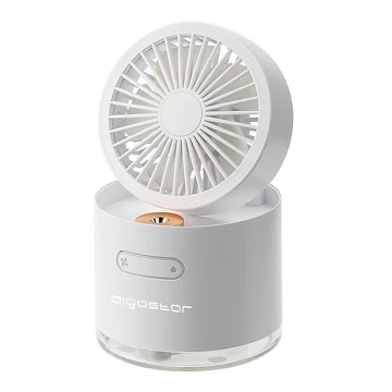 Aigostar - Mini ventilateur de table sans fil avec humidificateur 10W/5V blanc