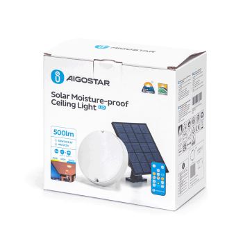 Aigostar - Plafonnier solaire à intensité variable LED/3,2V 3000K/4000K/6500K IP65 + télécommande