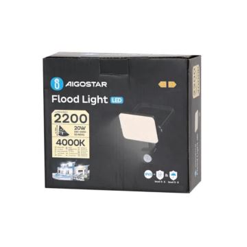 Aigostar - Projecteur avec détecteur LED/20W/230V 4000K IP65 noir