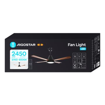 Aigostar - Ventilateur de plafond à intensité variable LED/24W/230V 2700-6500K 132cm + télécommande