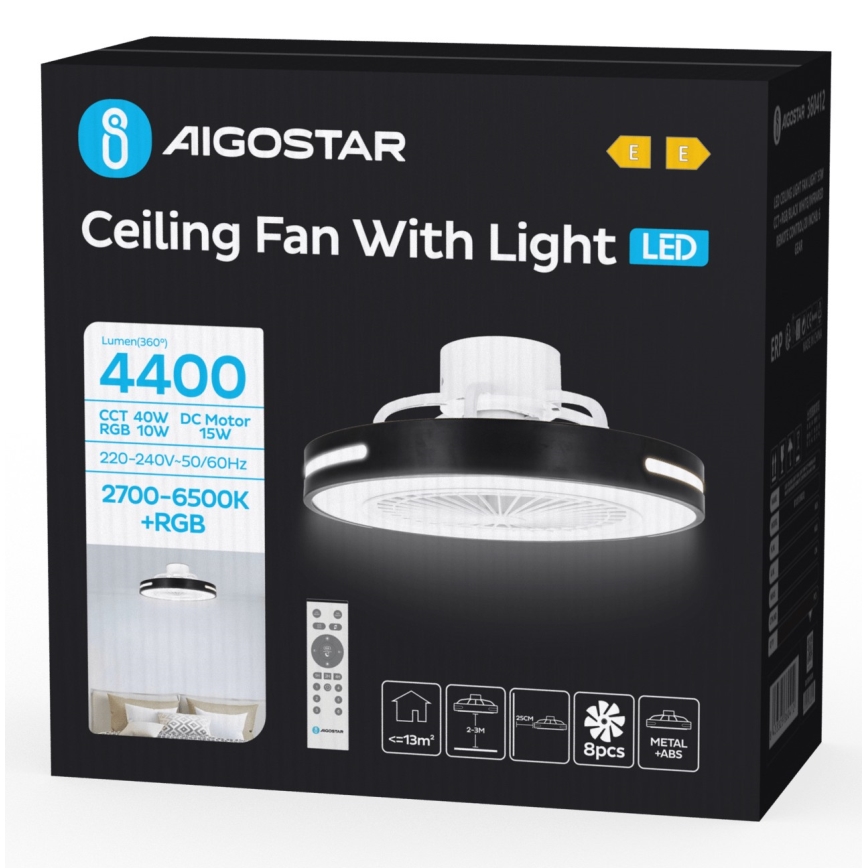 Aigostar - Ventilateur de plafond LED RGB à intensité variable LED/40W/230V 2700-6500K + Télécommande