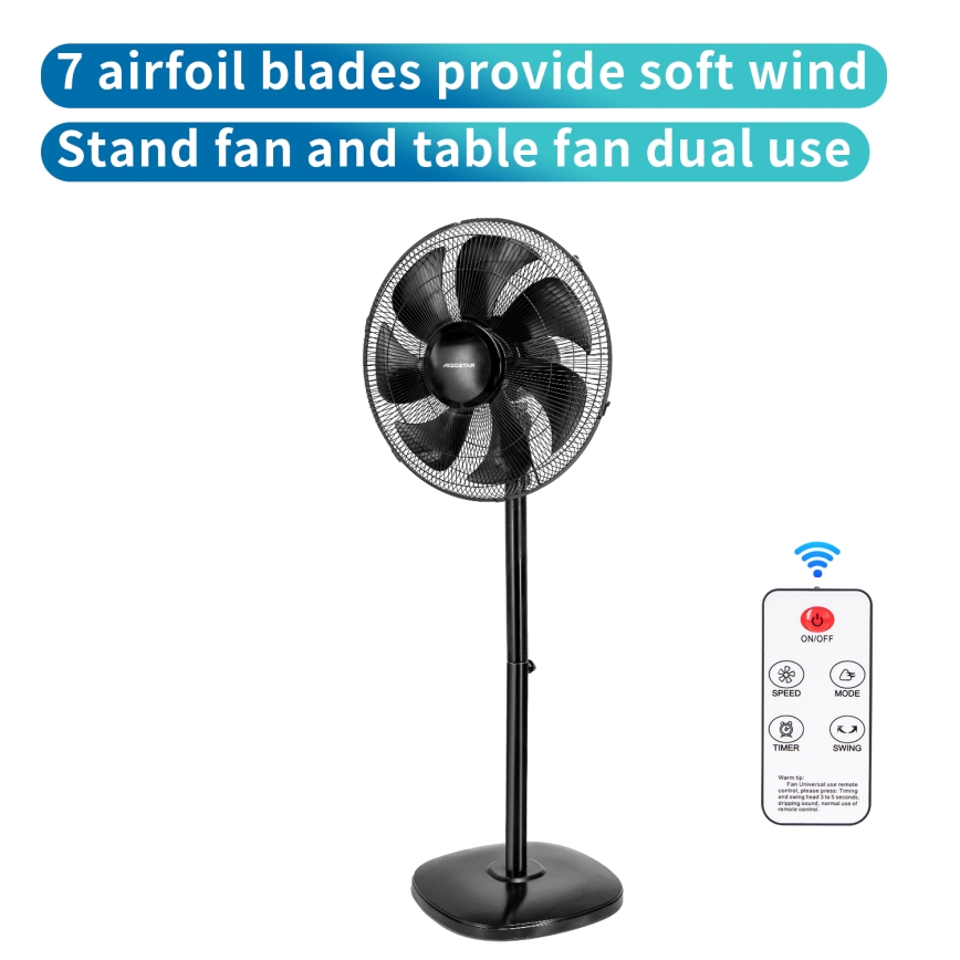 Aigostar - Ventilateur sur pied 55W/230V noir + télécommande