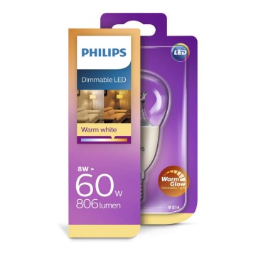 Ampoule LED à intensité variable Philips Warm Glow E14/8W/230V 2200K-2700K