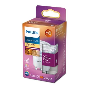 Ampoule LED à intensité variable Philips Warm Glow GU10/6,2W/230V 2200-2700K CRI 90