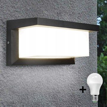 Applique murale LED extérieure avec ampoule avec détecteur crépusculaire NEELY 1xE27/9W/230V IP54 anthracite