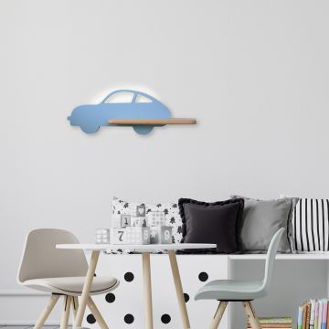 Applique murale pour enfant avec étagère CAR LED/5W/230V bleu/bois - certifié FSC