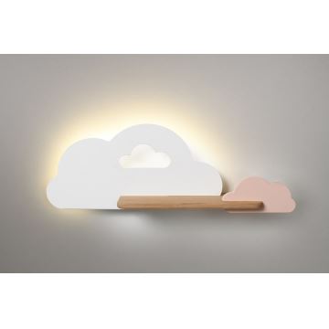 Applique murale pour enfants avec étagère CLOUD LED/5W/230V Blanc/Rose - certifié FSC