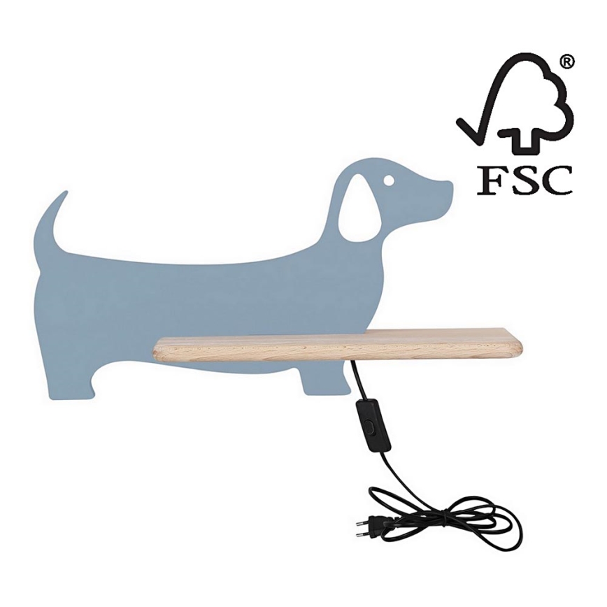 Applique murale pour enfants avec une étagère DOG LED/5W/230V bleu/bois - certifié FSC