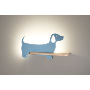 Applique murale pour enfants avec une étagère DOG LED/5W/230V bleu/bois - certifié FSC