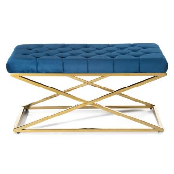 Banc capitonné SALIBA 50x97 cm doré/bleu