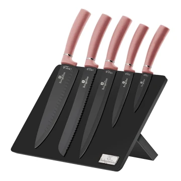 BerlingerHaus - Lot de couteaux en acier inoxydable avec support magnétique 6 pièces acier inoxydable/or rose