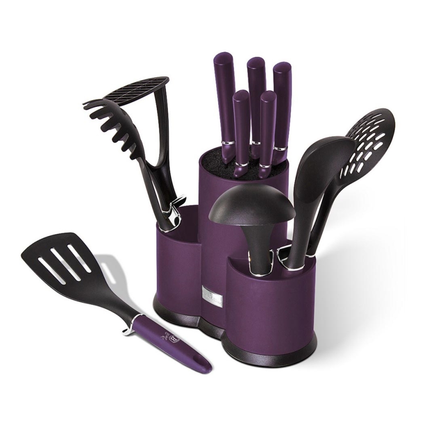 BerlingerHaus - Lot de couteaux et ustensiles de cuisine en acier inoxydable 12 pcs violet/noir