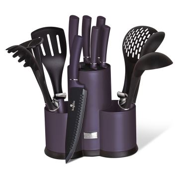 BerlingerHaus - Lot de couteaux et ustensiles de cuisine en acier inoxydable 12 pcs violet/noir