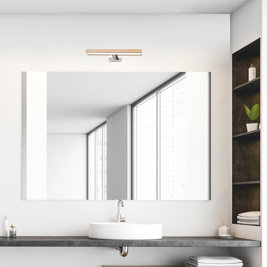 Brilagi - Éclairage de miroir salle de bain WOODY MIRROR LED/8W/230V IP44 chêne/chrome