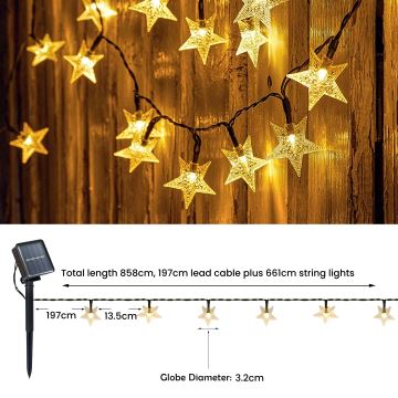 Brilagi - Guirlande solaire décorative STARS 50xLED/8 fonctions 7m IP65 blanc chaud