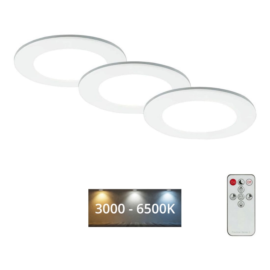 Briloner - LOT 3x Luminaire de salle de bain encastrable à intensité variable LED/4,8W/230V 3000-6500K IP44 + télécommande