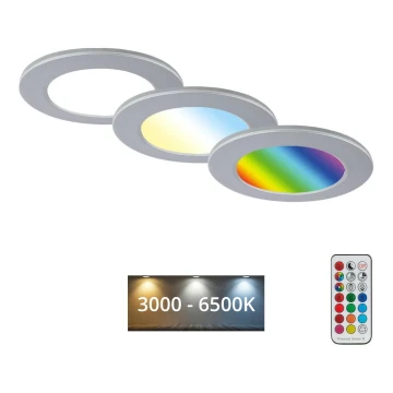 Briloner - LOT 3x Luminaire encastrable de salle de bain RGBW à intensité variable LED/4,8W/230V 3000-6500K IP65 + télécommande