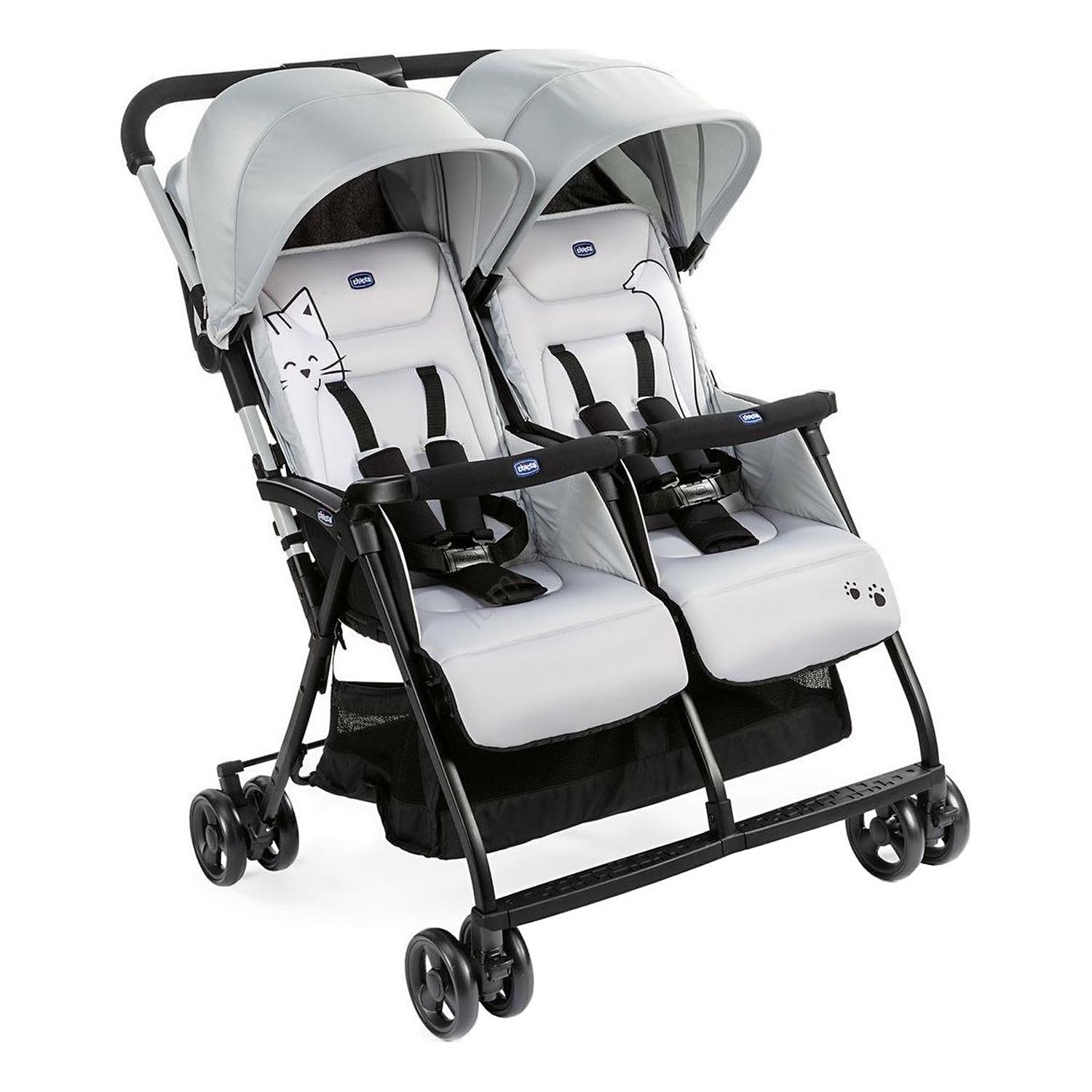 Chicco Poussette pour jumeaux OHLALA TWIN Silver Chat argent Lumimania