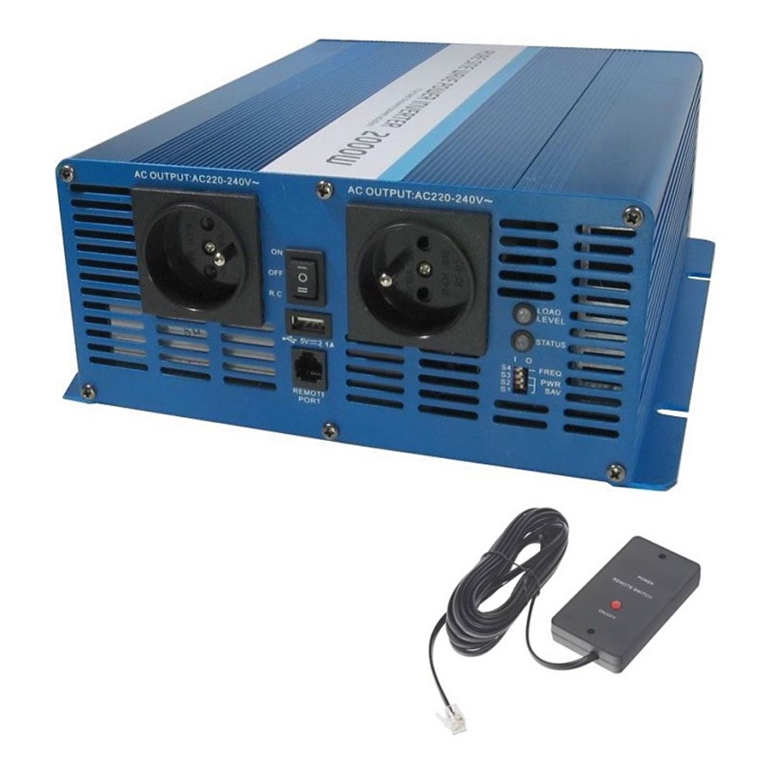 Convertisseur de tension 2000W/12V/230V + télécommande filaire