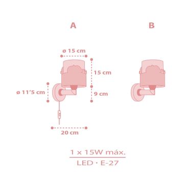 Dalber 61179S - Applique murale enfant WHALE DREAMS 1xE27/15W/230V rose