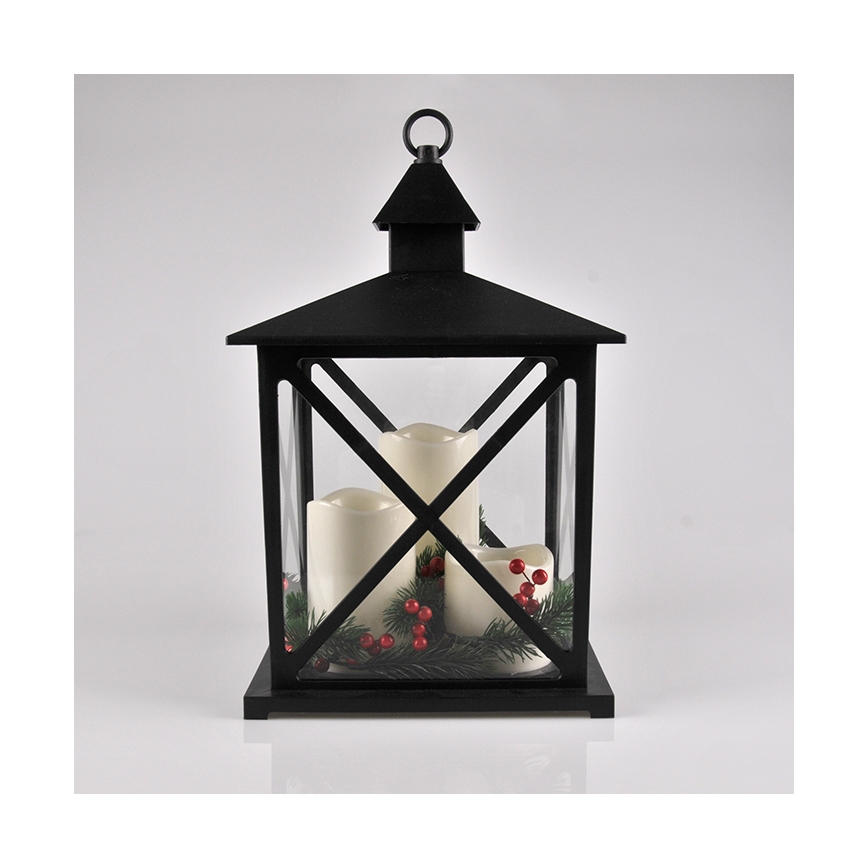 Lanterne style Rétro avec Bougie LED à effet vacillant, Noir ou