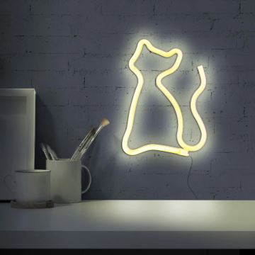 Décoration murale néon CAT LED/3W/3xAA USB jaune