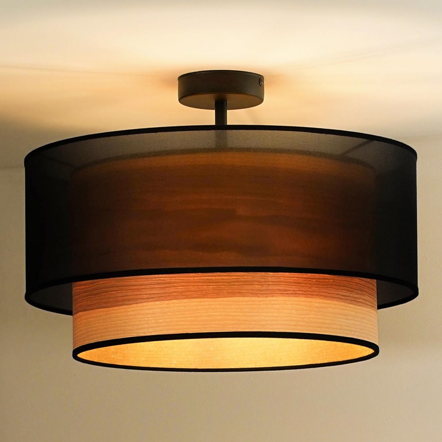 Duolla - Plafonnier WOOD BOHO 1xE27/15W/230V noir/beige