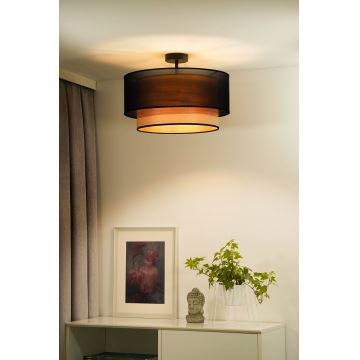 Duolla - Plafonnier WOOD BOHO 1xE27/15W/230V noir/beige