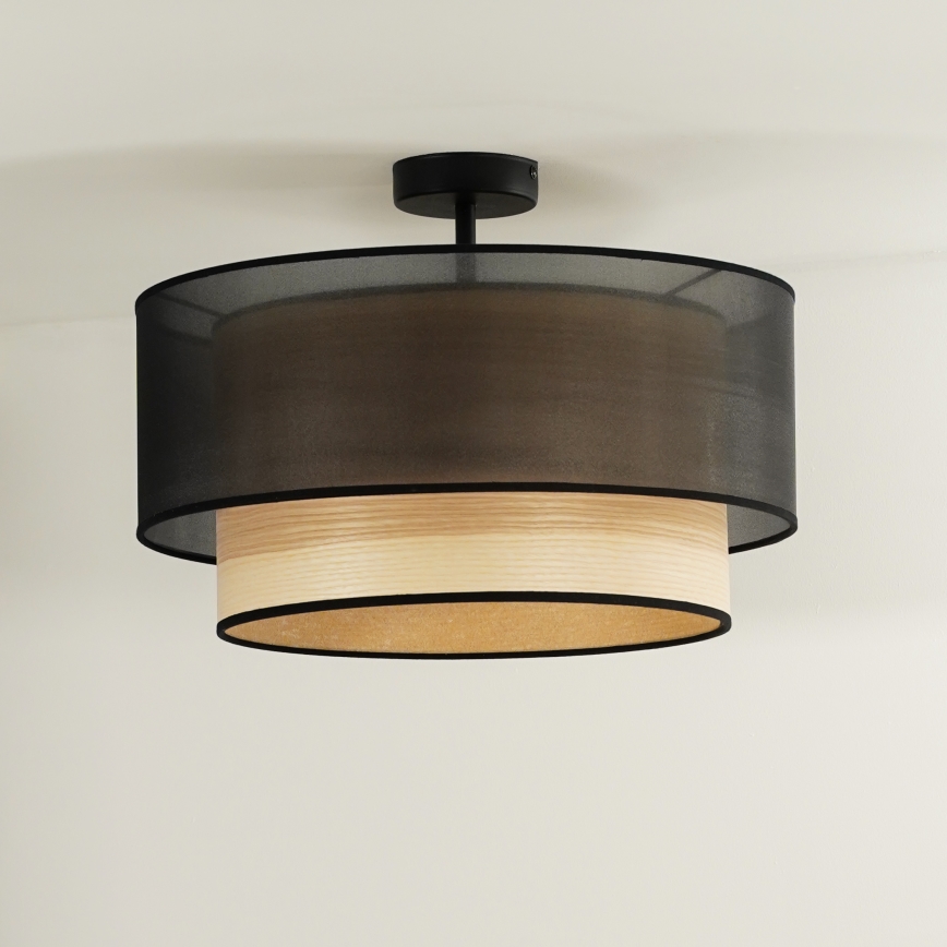 Duolla - Plafonnier WOOD BOHO 1xE27/15W/230V noir/beige