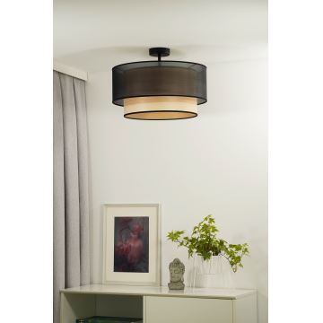 Duolla - Plafonnier WOOD BOHO 1xE27/15W/230V noir/beige