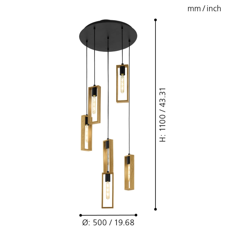 Eglo - Suspension filaire 6xE27/60W/230V - FSC certifié