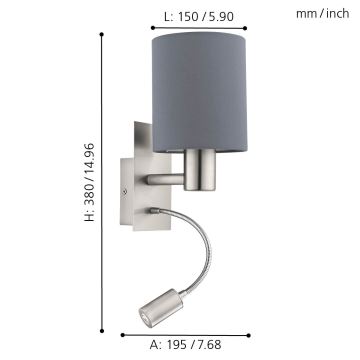 Eglo - Luminaire flexible 1xE27/40W+LED/3,8W gris