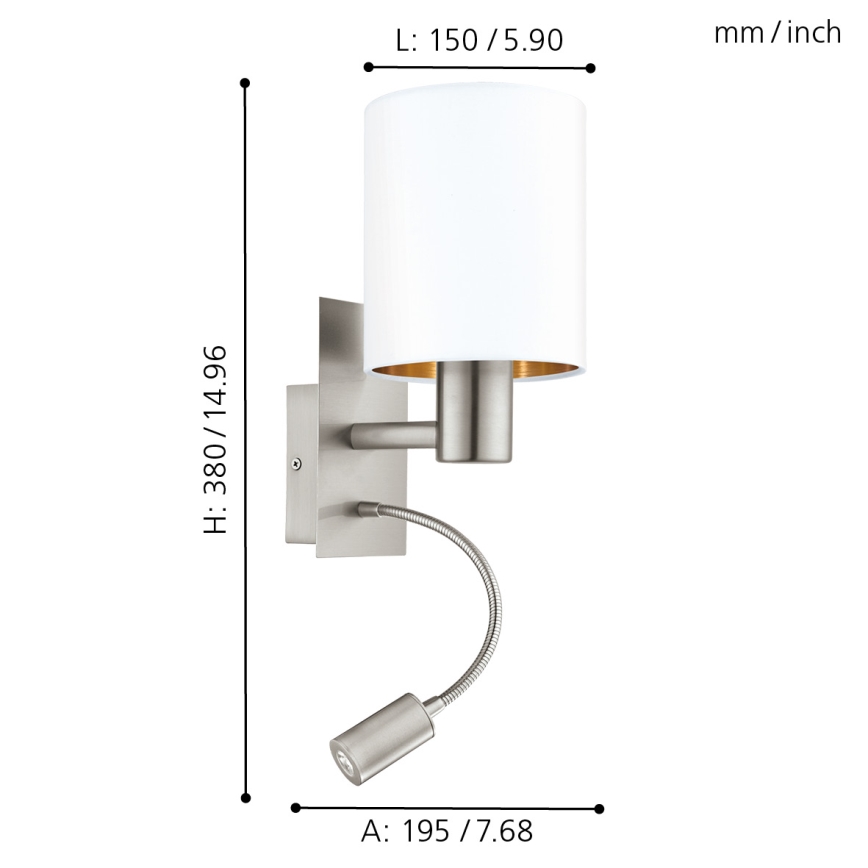 Eglo - Luminaire flexible 1xE27/40W+LED/3,8W blanc