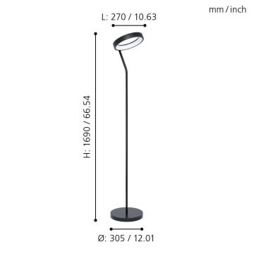 Eglo - Lampadaire LED RVB à intensité variable MARGHERA-C LED/16W/230V