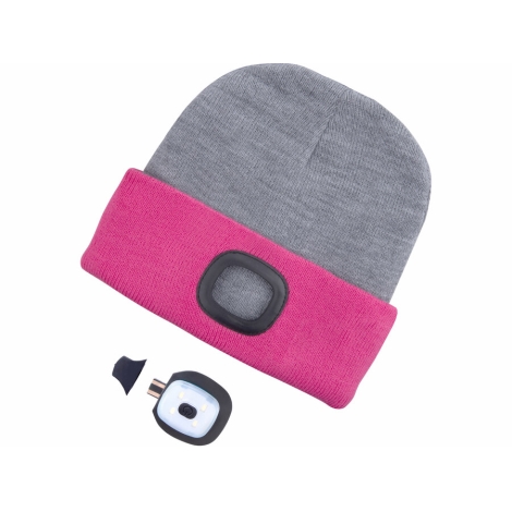 Extol - Chapeau avec lampe frontale et chargeur USB 300 mAh gris/rose taille  UNI